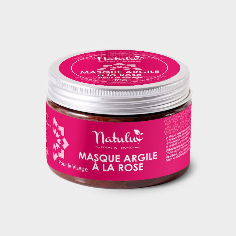 NatuLuxe Fournisseur Bio Cosmetique Produit masque naturel avec argile et rose pour visage 175 g